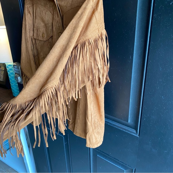 Fringed Suede Button-Front Jacket in Cognac - Picture 8 of 10